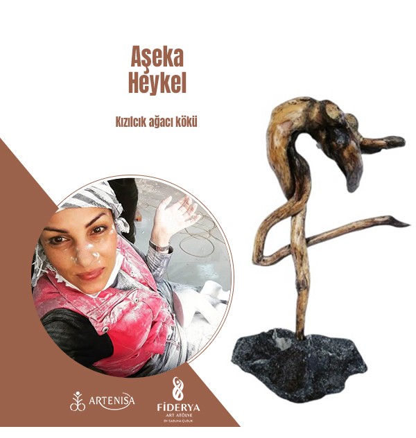 Aşeka Heykel – Kızılcık Ağacı Kökünden El Yapımı Sanat Eseri 27 X 21 X 39